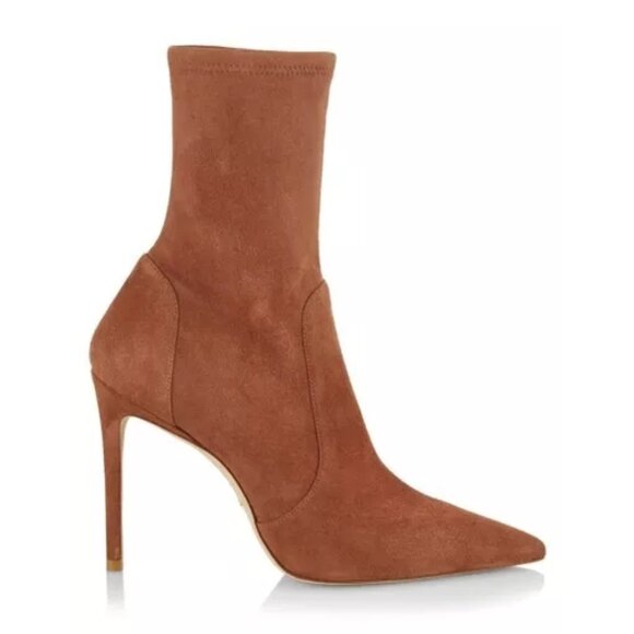 $650 STUART WEITZMAN 100 Suede Stretch Booties Cappuccino SOCK POINTY 7 (PB30)